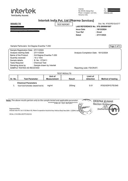ENANTHA-T250 ( Testosterone Enanthate ): Powerful Long ester injectable Testosterone for Massive Mass, Power and Recovery.