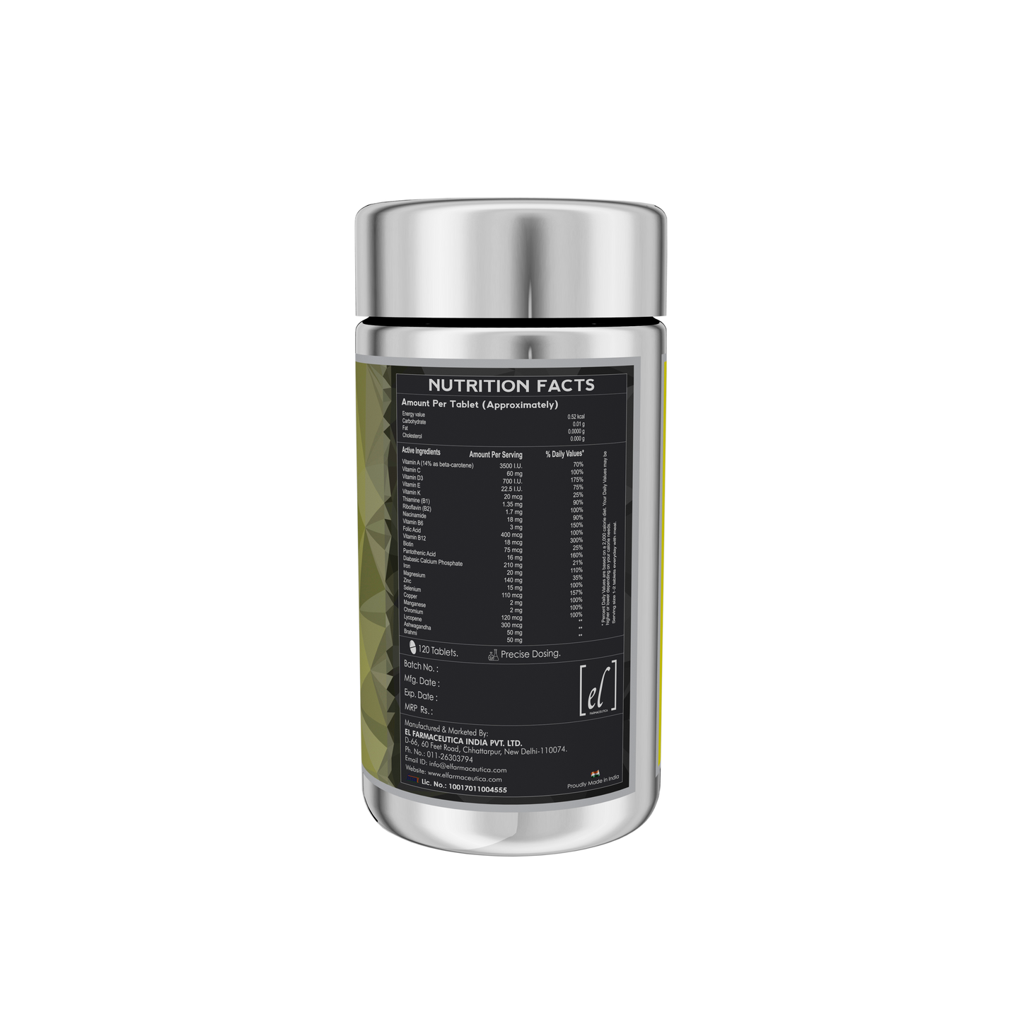 ESSATTOVITE MEN: The Multivitamin and Multimineral Supplement with Ashwagandha & Brahmi(120 Tabs).